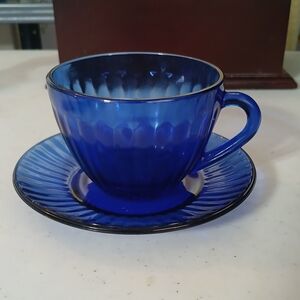 Cobalt Blue Glass Teacup and Saucer